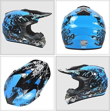 Dirt Bike Helmets Kids Motorcycle Helmet Youth ATV Motocross Full Face Men Women Off-Road Mountain Bike Helmet Adult with(Gloves Goggles Mask) DOT Approved 4Pcs Set