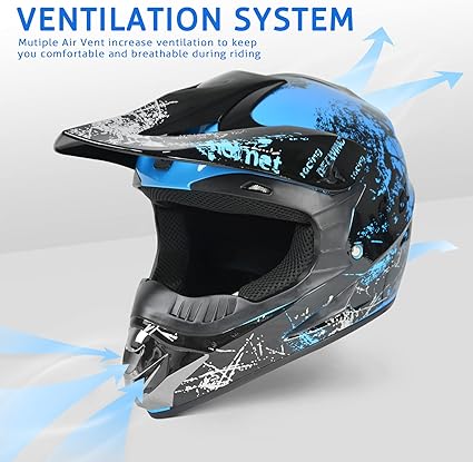 Dirt Bike Helmets Kids Motorcycle Helmet Youth ATV Motocross Full Face Men Women Off-Road Mountain Bike Helmet Adult with(Gloves Goggles Mask) DOT Approved 4Pcs Set