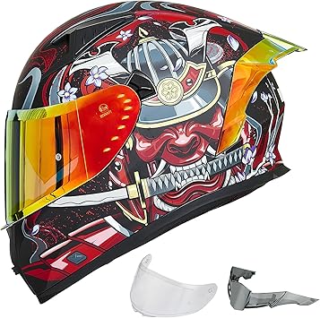 Motorcycle Helmet Full Face with Pinlock Compatible Clear&Tinted Visors and Fins Street Bike Motocross Casco DOT Model Z501(Armor Red, Medium)