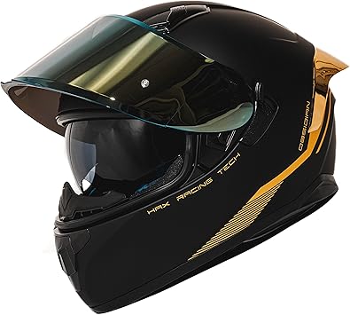 Obsidian Full Face Dual Visor Adult Motorcycle Helmet for Motorbike Street Bike with Pinlock Ready DOT Approved Matte Black Gold L