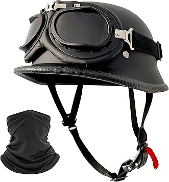 Motorcycle Helmet German Style Half Helmet Skull Cap Adult Men Women Shell Helmet, DOT Approved Retro Face Helmet for Cruiser Scooter Chopper (XL)