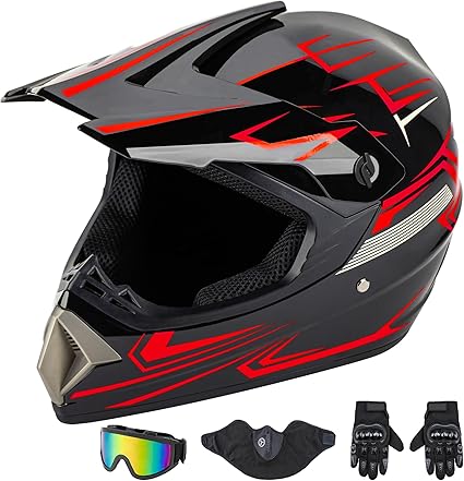 Adult Dirt Bike Helmet, DOT Approved Full Face Motorcycle Helmet, Matte Black and Yellow for Motocross, ATV, Offroad, Dirtbike